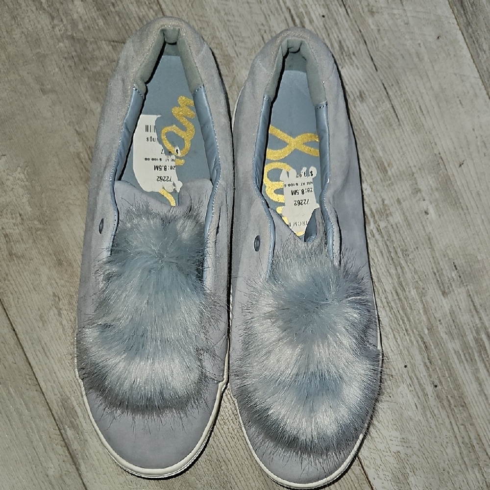 Sam Edelman Blue- Grey Sneakers with Fluffy Detail - Picture 6 of 6